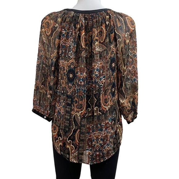 ANTHROPOLOGIE MEADOW RUE BLACK CHIFFON PAISLEY PEASANT BLOUSE LINED SZ small - Picture 4 of 10